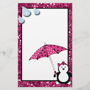 Doodle Penguin Girl Baby shower Briefpapier