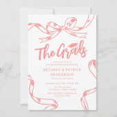 Doodle Pink Bow Joint Graduation Party Kaart (Voorkant)