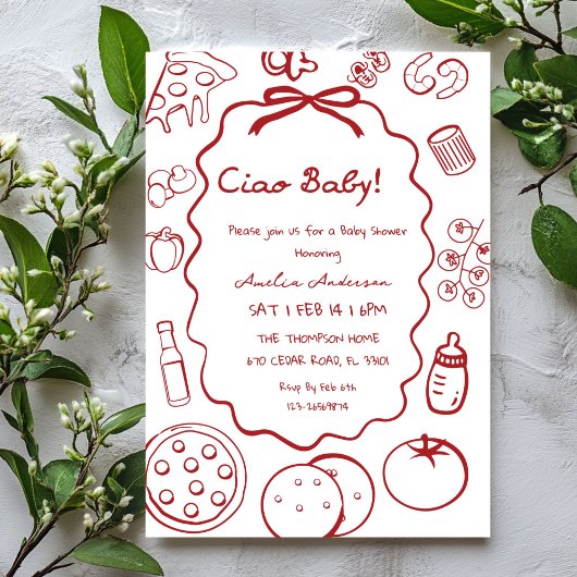 doodle Pizza Italian Ciao Baby Shower Invitation