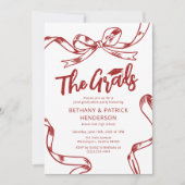 Doodle Red Bow Joint Graduation Party Kaart (Voorkant)