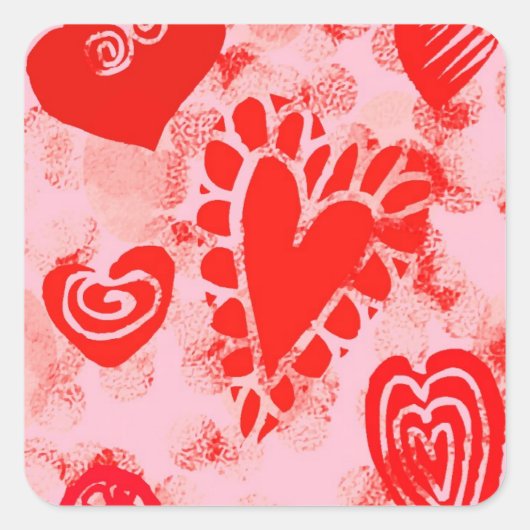 Doodle Red Valentijn Heart Square Stickers (Voorkant)