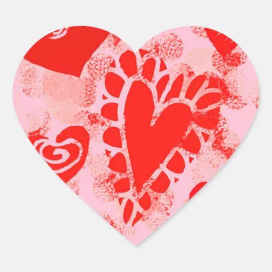 Doodle Red Valentijn Heart Square Stickers (Voorkant)