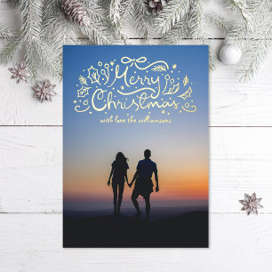 Doodle Ribbon Vrolijk Kerstfeest Foto Folie Feestdagenkaart