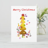 Doodle Robins Golden Tree Carte de Noël (Debout devant)