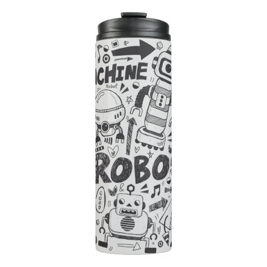 doodle robot element, illustrator line tools drawi thermosbeker (Voorkant)