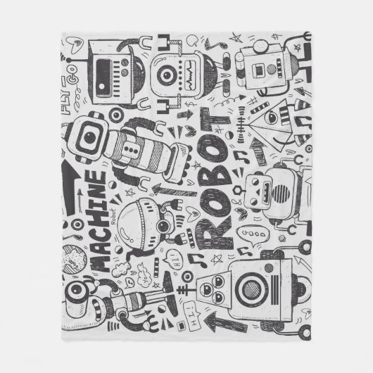 Doodle Robot Illustrator Tekening Fleece Deken (Voorkant)