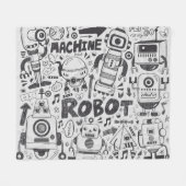 Doodle Robot Illustrator Tekening Fleece Deken (Voorkant (Horizontaal))