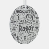 Doodle Robot Illustrator Tekening Glas Ornament (Voorkant Rechts)