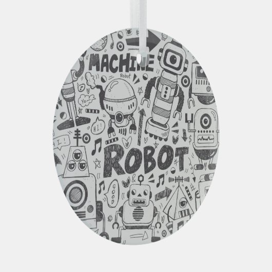 Doodle Robot Illustrator Tekening Glas Ornament (Voorkant Rechts)