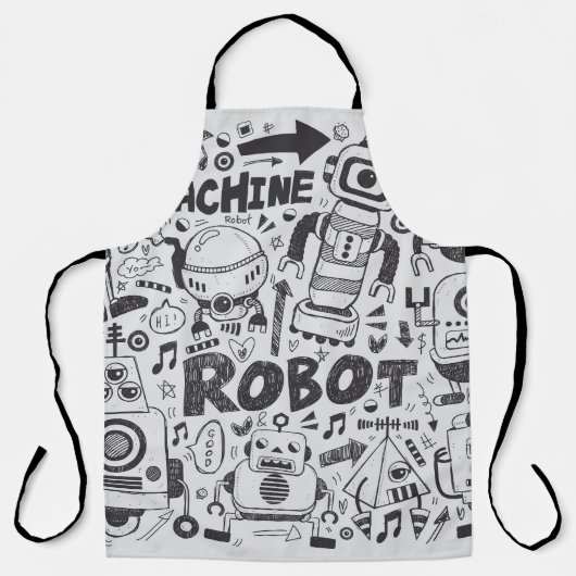 Doodle Robot Illustrator Tekening Schort (Voorkant)