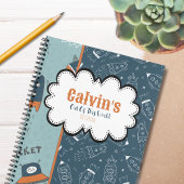 Doodle Rockets in Space Blue Patroon Naam Schets Notitieboek