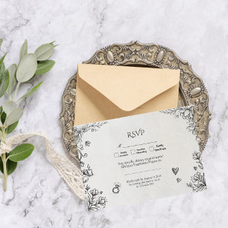 Doodle Romantische Rustieke Handgetekende Huwelijk RSVP Kaartje