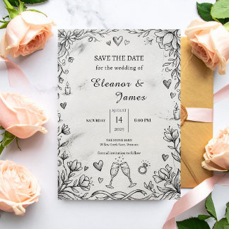 Doodle Romantische Rustieke Handgetekende Trouwkaa Save The Date