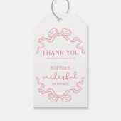 Doodle Roze Bow Baby Meisje 1e Verjaardag Cadeaulabel (Voorkant)