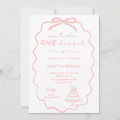 Doodle Roze Bow Baby Meisje 1e verjaardag Coquette Kaart (Voorkant)