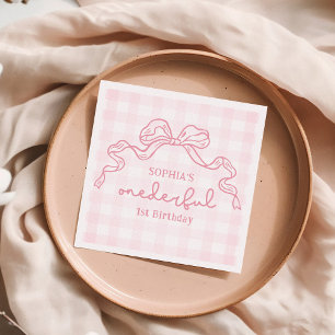 Doodle Roze Bow Baby Meisje 1e Verjaardag Servet