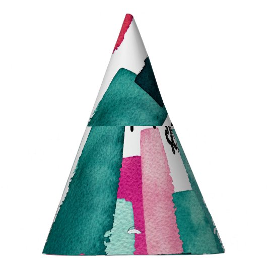 Doodle roze en groene waterverf lijnen. feesthoedjes (Rechts)