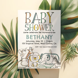 Doodle Safari Baby shower Kaart
