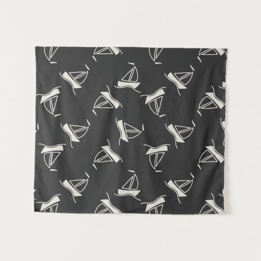 Doodle Sailboat Pattern Wandkleed (Voorkant (horizontaal))