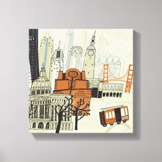 Doodle San Francisco Scene Canvas Afdruk (Voorkant)
