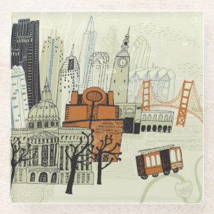 Doodle San Francisco Scene Glazen Onderzetter