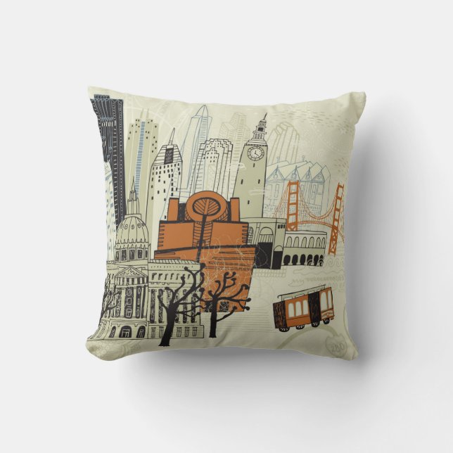 Doodle San Francisco Scene Kussen (Voorkant)