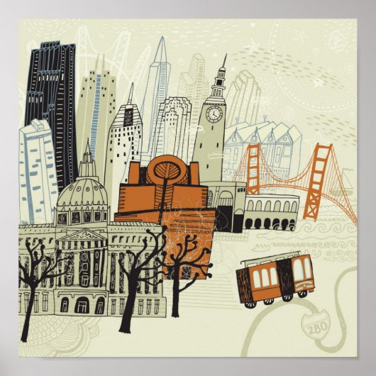 Doodle San Francisco Scene Poster (Voorkant)