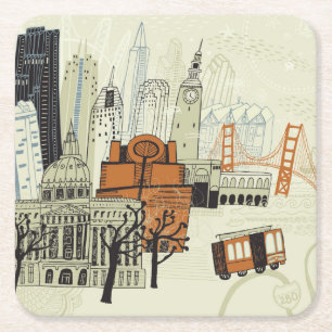 Doodle San Francisco Scene Vierkante Kartonnen Onderzetter