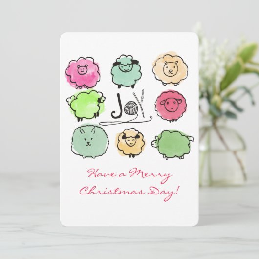 Doodle schaap angora breien haakwerk Kerstmis Feestdagenkaart (Staand voorkant)