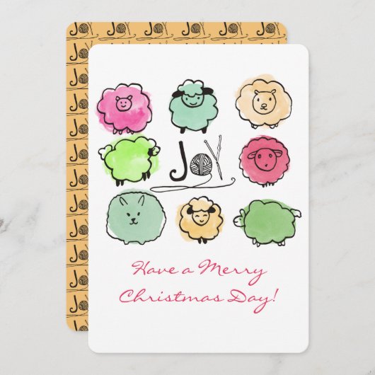 Doodle schaap angora breien haakwerk Kerstmis Feestdagenkaart (Voorkant / Achterkant)