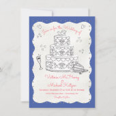 Doodle Schets Funky Wavy Edge Trouwtaart Kaart (Voorkant)