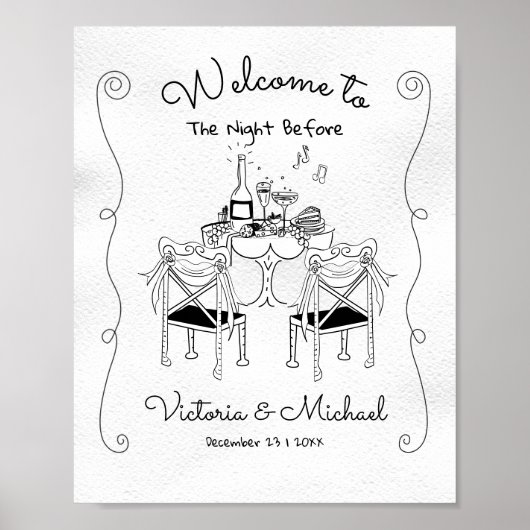 Doodle Schets Tafel Stoelen Funky Oefen Diner Poster (Voorkant)