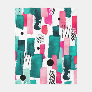 Doodle Seamless Pattern van Waterverf Roze en Gre Fleece Deken