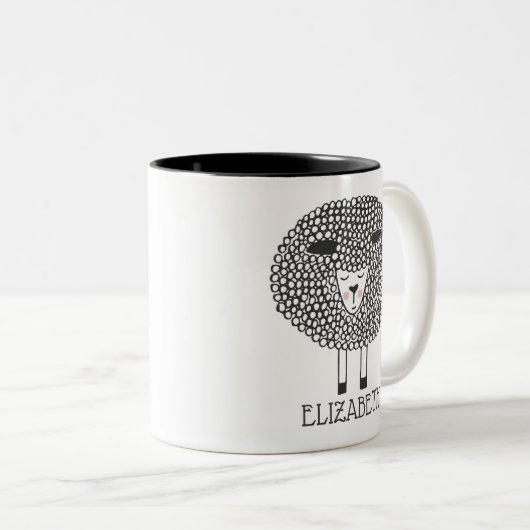 Doodle Sheep Persoonlijk Tweekleurige Koffiemok (Voorkant rechts)