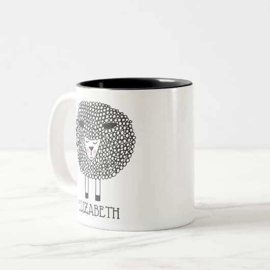 Doodle Sheep Persoonlijk Tweekleurige Koffiemok (Voorkant links)