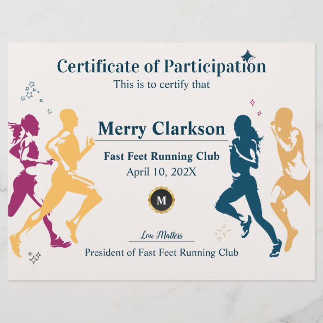 Doodle Simple Fast Feet Running Club Certificaat (Voorkant)