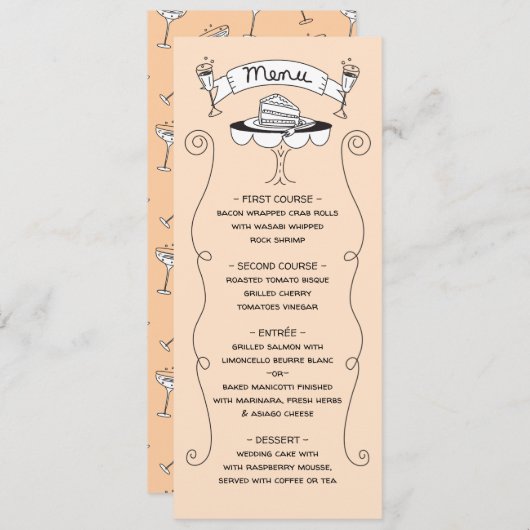 Doodle Sketch Funky Mariage Menu (Devant / Derrière)