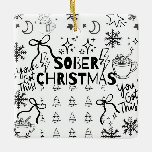 Doodle Sober Kerstmis Keramisch Ornament (Voorkant)