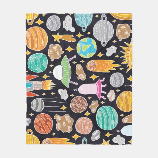 Doodle Space: Handgetekende  kosmos. Fleece Deken (Voorkant)