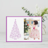 Doodle Star Boom Paars Kerstkaart (Staand voorkant)