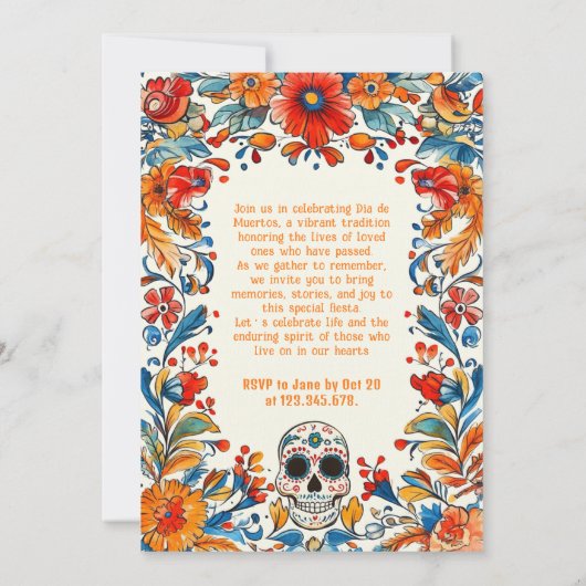 💀 Doodle stijl Día de Muertos Party Uitnodiging (Achterkant)