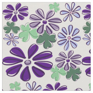 Doodle stijl paarse & groene wilde bloem en klaver stof