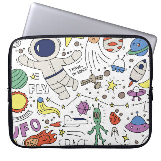 Doodle stijl, ruimte thema illustratie. laptop sleeve