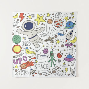 Doodle stijl, ruimte thema illustratie. wandkleed