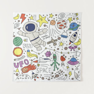 Doodle stijl, ruimte thema illustratie. wandkleed