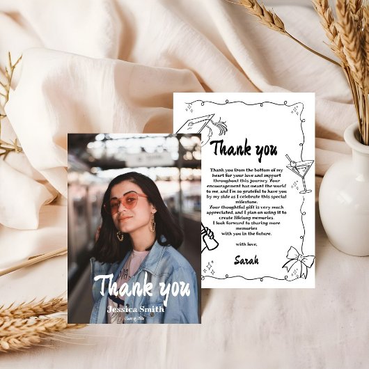 Doodle Style Hand getrokken Afstuderen Dank u kaar Kaart