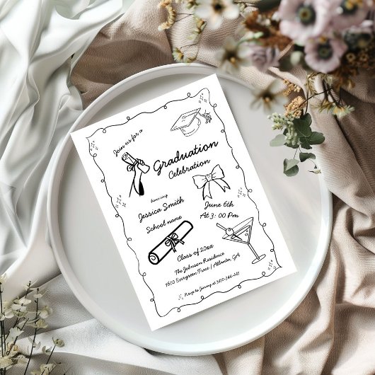 Doodle Style Hand getrokken Afstuderen Kaart