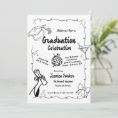 Doodle Style Hand getrokken Afstuderen Uitnodiging (Staand voorkant)