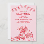 Doodle Table & String Light Verjaardagsfeest voor  Kaart (Voorkant)