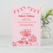 Doodle Table & String Light Verjaardagsfeest voor  Kaart (Staand voorkant)